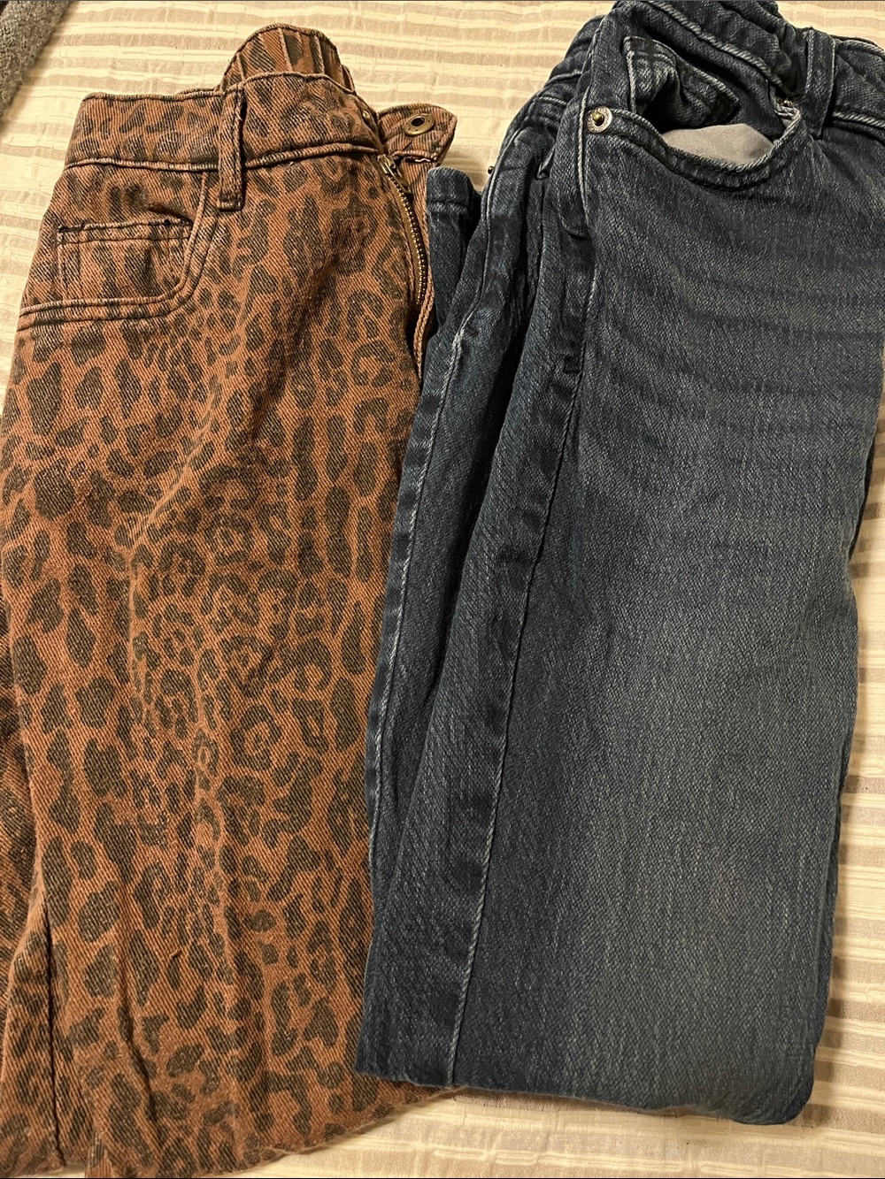 Two Pair size 8 Denim Kids Leopard Print and Dark Wash Jeans -Rylee& Cru